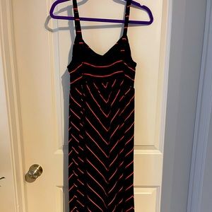 Maxi dress size 2x black with orange stripes.